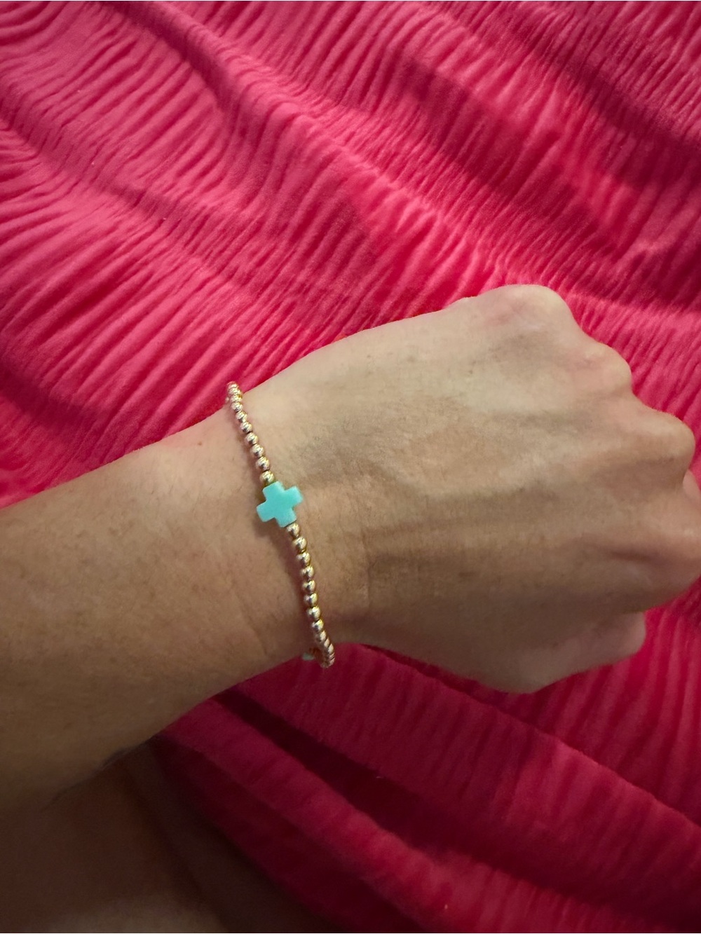 E newton Gold Beaded Bracelet with Turquoise Cross Accent - Women